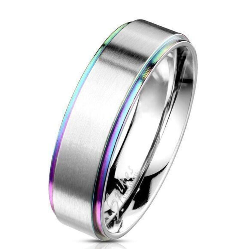 Men's Rainbow Brushed Finish Center 316L Stainless Steel Band Ring Size 10